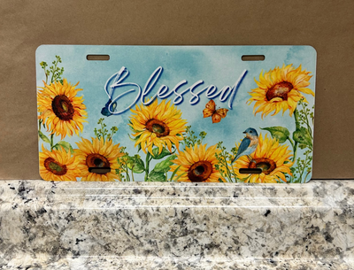 "Blessed" Sunflower License Plate